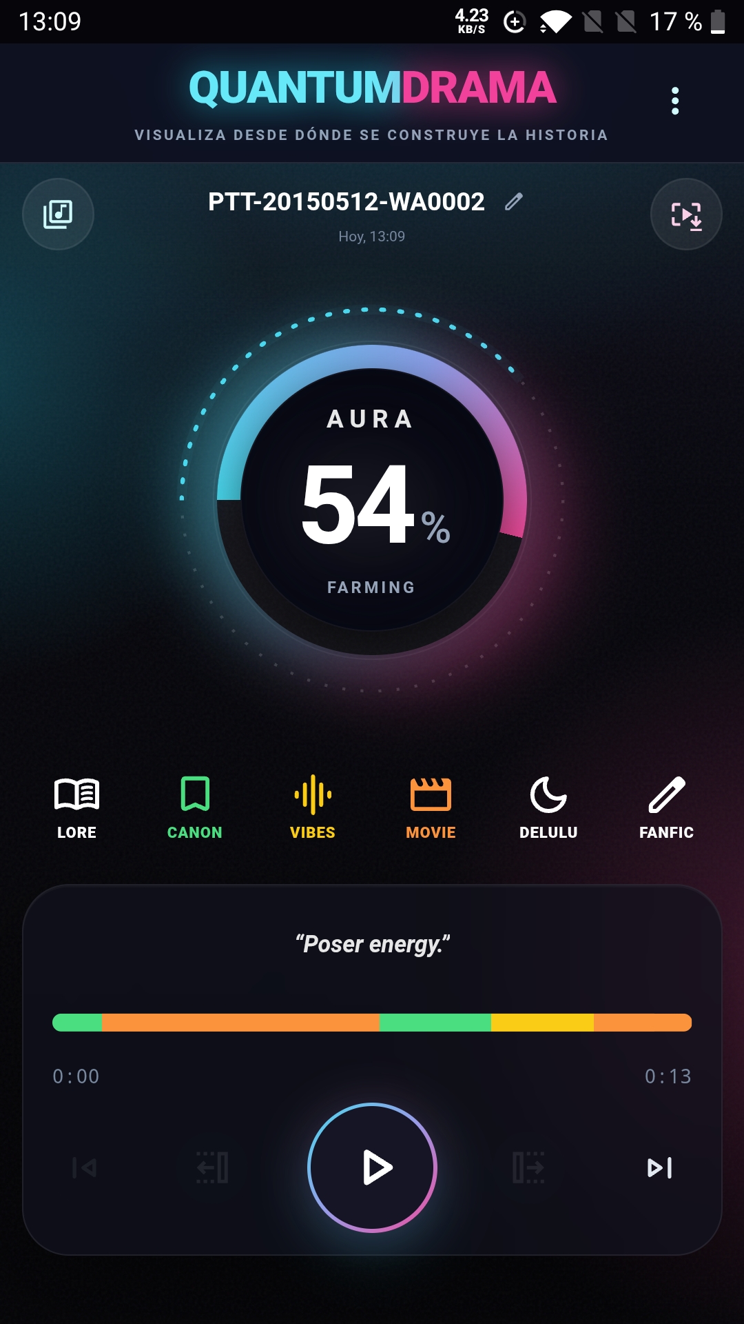 QuantumDrama showing the Vibe Check phases
